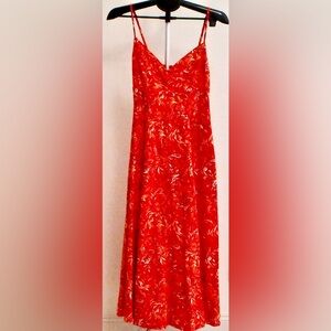 ✨Jason Wu Floral Linen Blend Midi Dress M | NWT | Orange A-Line | MSRP $425